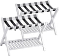 SMIBUY Luggage Rack, Set of 2, Foldable Bamboo Suitcase Stand with Storage Shelf for Guest Room, Bedroom, Hotel, Heavy-Duty (White)