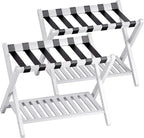 SMIBUY Luggage Rack, Set of 2, Foldable Bamboo Suitcase Stand with Storage Shelf for Guest Room, Bedroom, Hotel, Heavy-Duty (White)