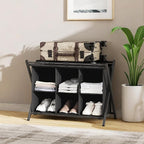 Luggage Rack for Guest Room, Set of 2, Folding Suitcase Stand with 6-Cube Fabric Storage Shelf, Luggage Holder, Steel Foldable Luggage Stand for Guest Room, Bedroom, Hotel, Black