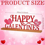 Teenyyou Happy Galentines Day Tabletop Decoration Galentines Day Party Centerpiece Red Pink Glittery Heart Romantic Metal Word Sign with Wooden Base for Valentines Bunting Ladies Photo Props