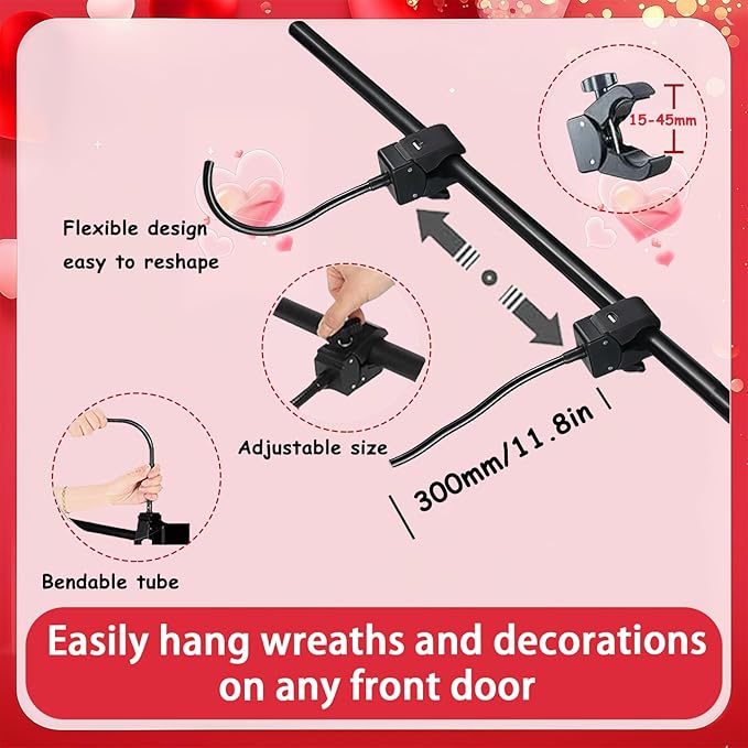 Easter Wreath Garland Hanger for Front Door , Adjustable Fits 18"- 51" Door Widths , Heavy-Duty Valentine Daily Decoration Holder for Wreaths, Lights & More , No Screws, Drilling, No Damage Door