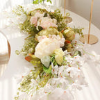 IUIBMI 29.5 inch Wedding Arch Flowers, Spring Decorative Peony Swags with Green Leaves Rustic Artificial Floral Swag Peony Door Wreath for Front Door Wedding Arch Wall Decor (E)