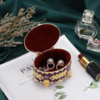 Hipiwe Vintage Oval Jewelry Storage Box Metal Trinket Organizer Purple Treasure Chest Box for Earring Necklace Ring Holder Gift for Women