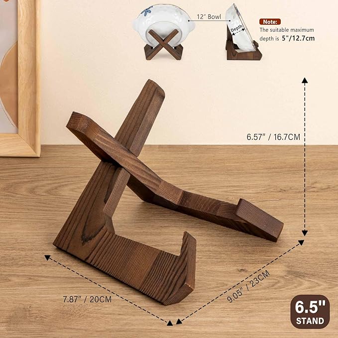 ANBOXIT Bowl Stands for Display, 6.5 Inch Plate Holder, Wooden Easel Frame Holder, Display Stand for Large Deep Platters and Dishes, 6.5" H x 8.5" W x 7.8" D (For Bowls under 5" in Depth)