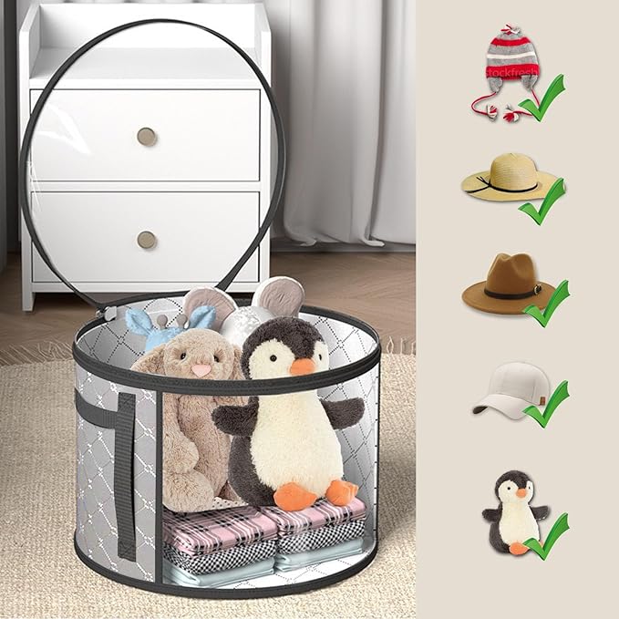 STARGAZ Hat Boxes For Women Storage - This Oversized Clear Hat Storage Bag can hold 9 hats,suitable for cowboy hats,suitable for travel and daily hat organizer for closet.(Pure Gray 1 Pack)