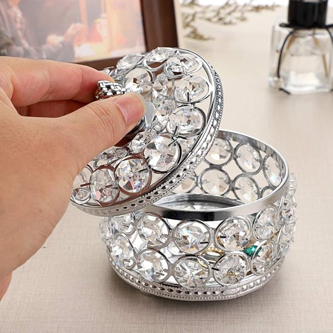 Hipiwe Crystal Mirrored Jewelry Box Jewelry Trinket Organizer Box Home Decor Ring Earrings Necklace Storage Holder Keepsake Box