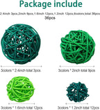 Patelai 36 Pcs Wicker Rattan Balls Decorative Balls for Vase Centerpiece Bowls Orbs Filler for Home Decor,4 Sizes(Dark, Grass Green, Fluorescent Green,2.4'',2'',1.6'',1.2'')