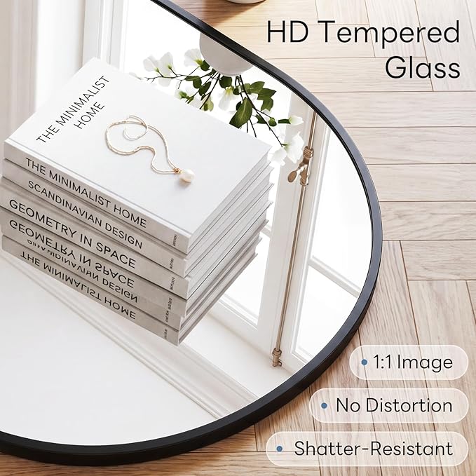 Sweetcrispy 20" x 30" Black Bathroom Mirror for Wall, Oval Wall Mirrors with Metal Frame, Tempered Glass, Modern Vanity Mirror for Over Sink, Living Room, Bedroom, Entryway, Horizontal or Vertical