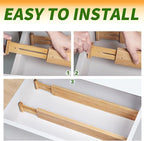 6 pcs Large Bamboo Drawer Dividers, Expandable 17"-22" Wooden Organizers for Kitchen, Office, Dresser, Bedroom, Clothes