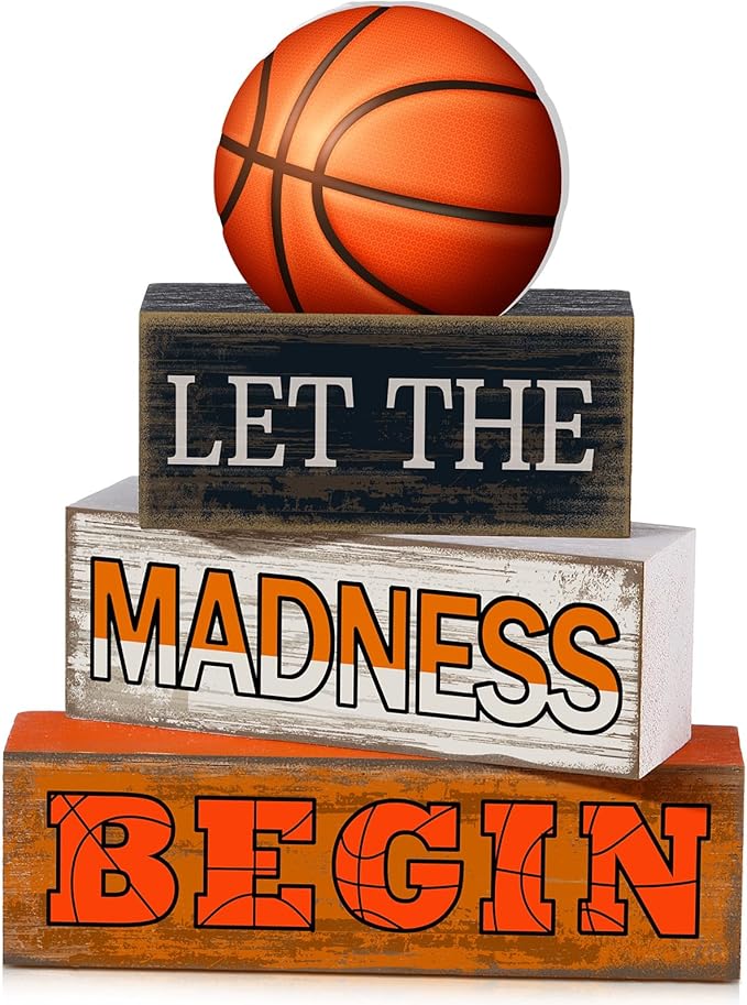 Yuntau 4 Pcs Basketball Table Decorations 2026 Sport Tiered Tray Decor Ball Wooden Sign Blocks Basketball Room Decor Farmhouse Centerpieces for Home Shelf Locker Bedroom Senior Night Party Gifts