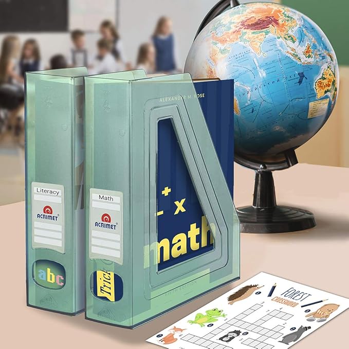 Acrimet Magazine File Holder Bin Storage, Vertical Rack for Documents, Folders and Mail, Durable Plastic Desk Organizer for Office & Home (Clear Green Color) (2 Pack)