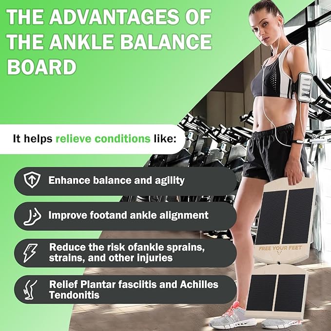 Adjustable Ankle Balance Board - Non-Slip Plantar Fasciitis Rehab Trainer for Home Gym