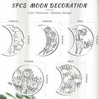 Jetec 5 Pcs Moon Phase Wall Art Decor Wall Pediments Hanging Wooden Phase Spiritual Bedroom Nordic Boho Lunar Aesthetic Art for Living Room Dorm Apartment Ornament(White)