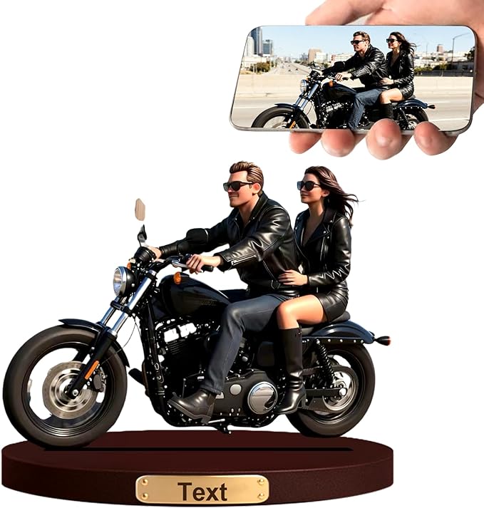Personalized 3D Effect Motorcycle Cartoon Photo Couple Figurine Custom Motorcycle Enthusiast Desktop Decoration Gift'S For Boyfriends Fathers Office Garage Company Computer Desk Decoration (Motorcycle cartoon)