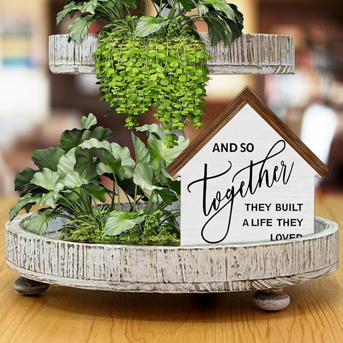 And So Together They Built a Life They Loved House Shaped Wood Sign, Family Sign Love Decor, Farmhouse Living Room Bedroom Home Decor