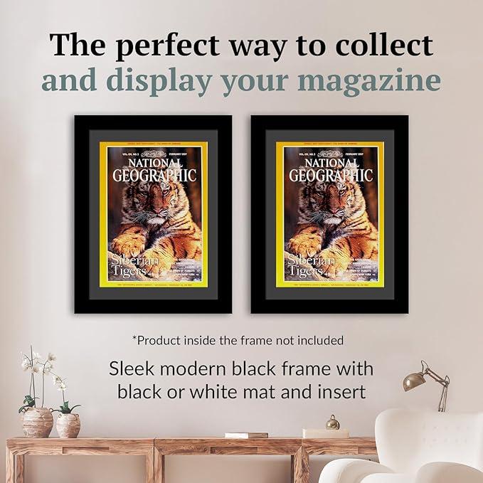 Creative Picture Frames 10 x 12 Magazine Frame with Full-Strength Glass, Holds Up To A 1/4" Thick Media with Installed Hangers for Easy Mounting, 12x14 Manhattan Black Frame with Black Mat