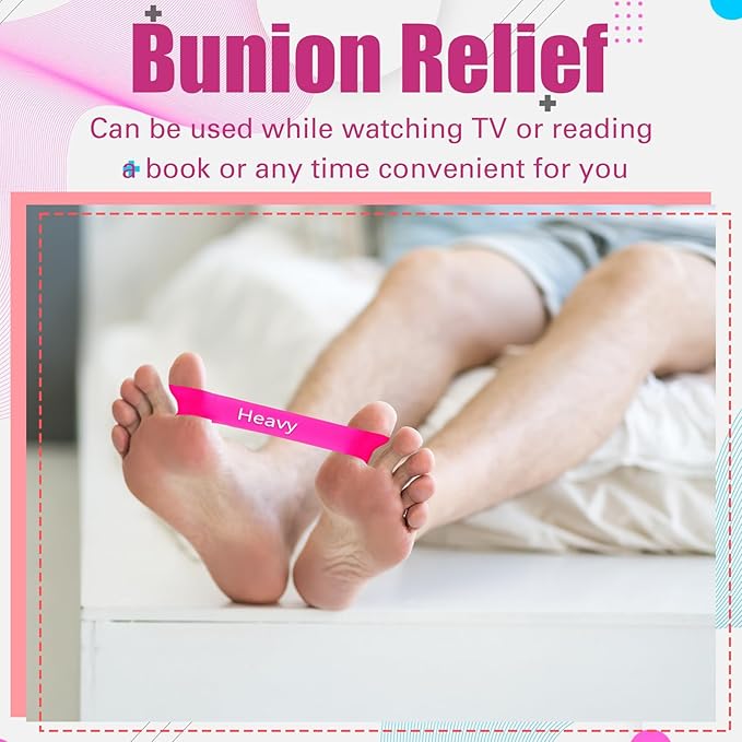 Set of 5 Toe Stretcher Band Separator Spacer Bunion Correction Hallux Valgus Alignment Foot Stretcher Straightener Resistance Loop Yoga Exercise Foot Care with Carry Bag(Pink)