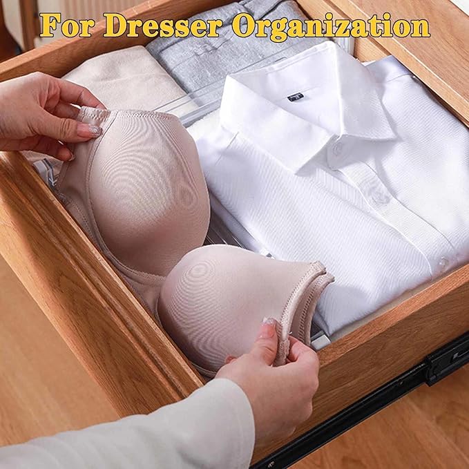4 Pcs Drawer Dividers for Clothes, 3.15" High 11.34"-19.69" Adjustable Expandable Dresser Drawer Organizer, Clear Plastic Separators for Dresser, Baby Clothing (4, clear)