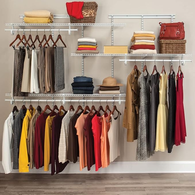 ClosetMaid ShelfTrack Wire Closet Organizer System, Adjustable from 5 to 8 Ft., With Shelves, Clothes Rods, Hardware, Durable Steel, White