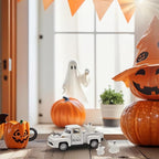 Halloween Decorations - Mini Cute Farmhouse Style Halloween Metal Truck Decor with 3 Removable Mini Ghost Ornaments for Tabletop, Tiered Tray, Shelf, Fireplace and Home Indoor Décor