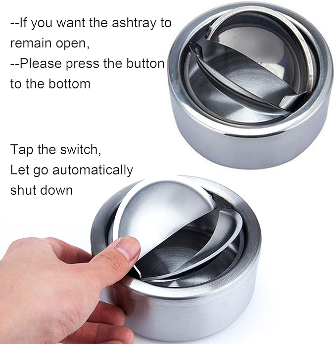 hanlongyu Outdoor Ashtray with Lid, Flip Top Stainless Steel Ash Tray, Metal Windproof Cigarette Ashtrays for Indoor or Outdoor Use, Desktop Smoking Ashtray Office Patio Home Decor