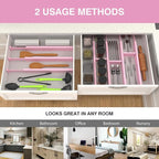 ANTOWIN Expandable Bamboo Drawer Dividers Organizers, Drawer Separators Splitter, 17-22 inches Long Adjustable Spring-loaded Organizer for Large Utensil, Clothes, Tools(Pink)