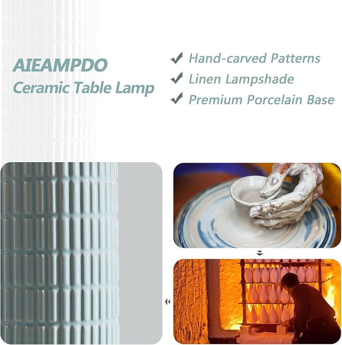 AIEAMPDO 23" Set of 2 Modern Ceramic Table Lamps for Living Room | Nightstand Lamps For Living Room Bedroom Entryway, Office And Study Room, 2 LED Bulbs Included