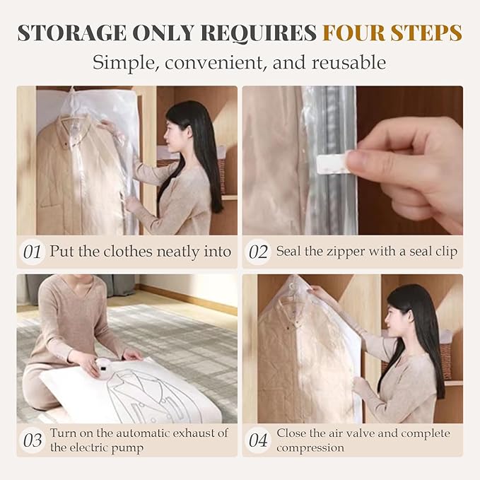 10 Pcs Hanging Vacuum Storage Bags,Vacuum Seal Bags for Clothing,Space Saver Garment Bag with Hanger (5 Long, 5 Short) Clothes Protector Closet Organizer for Clothing, Suits,Jackets,57/43 x27 in