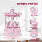 Gifts for Mom Pink Carousel Horse Snow Globe Music Box with Rotating Horses Musical Unicorn Snow Globe with Glitter for Girls, Women, Mom, Birthday Gifts Home Decorations (Pink Silver Carousel)