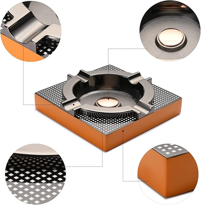 Cigar Ashtray Metal Outdoor Cigar Cigarette Ashtray for Outside Patio/Home Decor Modern Table Cigar Ashtrays,Cigar Ash tray Accessories Gifts for Men-(Square,Alloy)
