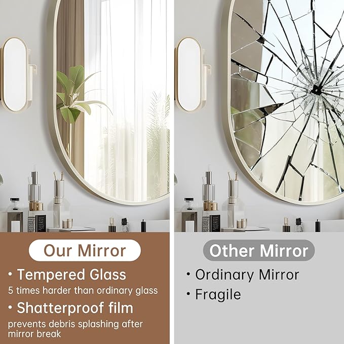 Brushed Nickel Mirror, 22"x30" Oval Bathroom Mirror, Oval Mirror with Brushed Metal Frame, Wall Mount Mirrors Decor for Bathroom, Bedroom, Entryway (Hangs Horizontally or Vertically)