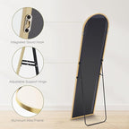 DUMOS 59"x16" Arched Full Length Mirror with Stand, Floor Standing Aluminum Frame, Shatter-Proof Nano Glass for Bedroom, Living Room, Cloakroom – Modern Simple Home DecorHanging or Leaning,Gold
