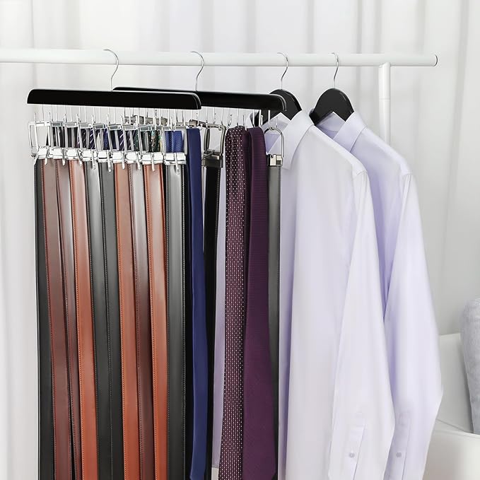 TOPIA HANGER 20 Hooks Belt Tie Hanger Space Saving for Closet, 2 IN 1 Belt Ties Racks Max 30 Belts with 30 Ties Capacity, Curved with Flat Hooks for Belts,Ties,Bras,Closet Organizers and Storage CT69B