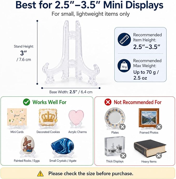Artliving 3" Clear Plastic Stand Cookie Holder Display Stand Place Card Holder Display Easels at Weddings, Birthday Party(24 Pack)