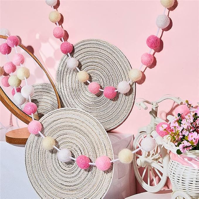 3PCS/Set Boho Tassel Garland,BetterJonny Boho Tassel Garland Wall Hanging Decor Pastel Banner with Wood Beads and 2Pcs Pom Pom Felt Ball for Home and Outdoor Decor