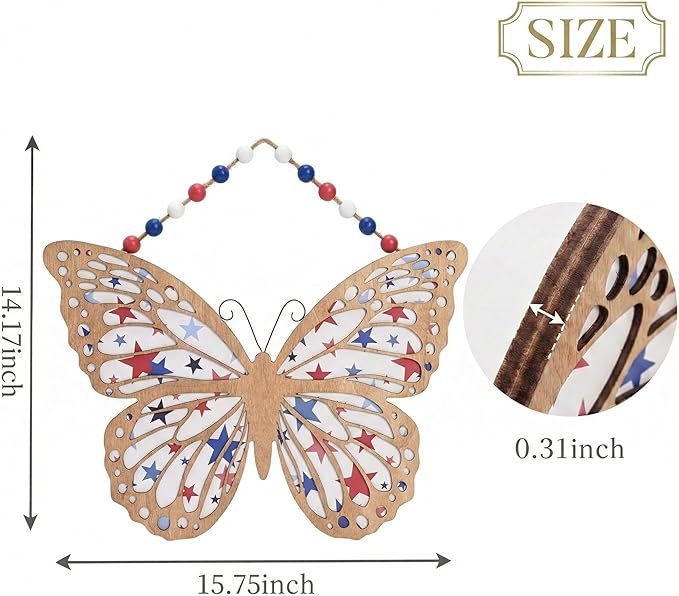 Valery Madelyn 4th of July Wreath, Patriotic Wreath for Front Door, Red White and Blue Butterfly Decor, Wooden Americana Sign for 4th of July Independence Day USA 250th Anniversary, 16 Inch