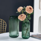 Flower Vase 9.7 inch Green Thickened Hand Blow Glass Vase Round Vintage Striped Bottles for Bookshelf,Dinner Table,Indoor Office Desktop,Meeting Room,Bathroom,Countertop,Home