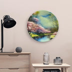 Decorative Plates, Spring Forest Painting Pink Blue Green Ceramic Dinner Plate Home Wobble-Plate with Display Stand, Wall Hanging Decor for Living Dining Room Kitchen Household 10 Inch