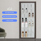 28 Large Pockets Over the Door Shoe Organizer with 4 Hooks for Different Widths Doors, Hanging Shoe Rack Holder for Closet Men Sneakers, Women High Heels
