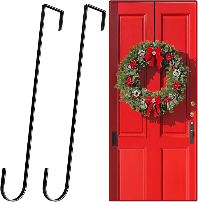 12" Wreath Hangers for Front Door,2 Pack Wreath Door Hanger,Non Scratch Over The Door Hooks Halloween Christmas Easter Decorations Welcome Sign for Front Door Décor, Slim Hangers