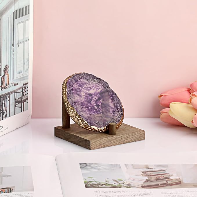 Hipiwe Rock Display Stand Three-Peg Display Easel Stands Walnut Wooden Crystal Rock Holder for Fossil Coral Geodes Rock Mineral Agate, Crystal Display Stand with Square Base, Large