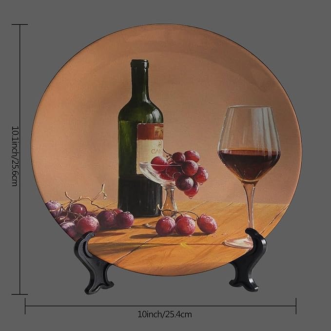 Decorative Plate Stand, 10 Inch, Goblet Wine Bottle Transparent Round Display Plate, Table Top Plate Decor with Stand, for Display Living Room Kitchen Closet Table Decor
