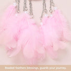 Pretty Jolly Crystal Stone Small Dream Catchers Pink Feathers Mini Dreamcatchers with Beads for Car Rear View Mirror Hanging Decoration Good Luck Travel Charm Little Bedroom Ornaments for Women Girls