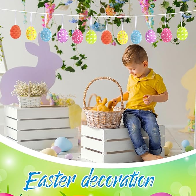 Jutom 108 Pcs Easter Egg Rabbit Ornaments Shamrock Felt Heart Hanging Ornaments Heart Shaped Clover Baubles Shamrock Egg Felt Decoration for Holiday Favor (Cute)