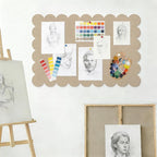 Foldable Decorative Scalloped Felt Bulletin Board 24 * 16 Inches for Wall, Alternative Photo Board Self-Adhesive Vision Board Decorative Pin Board, Dark Camel