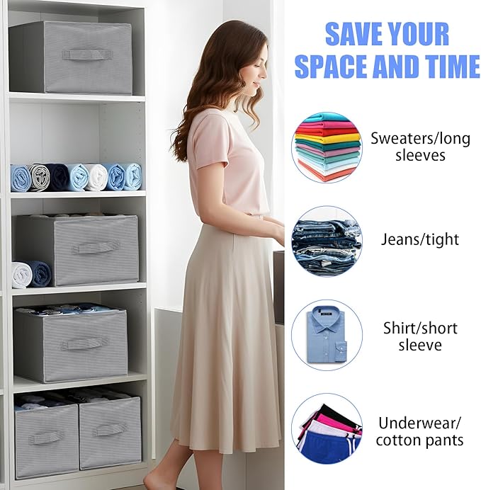 4 PCS Jean Organizer for Closet, 7 Grids Foldable Wardrobe Clothes Organizer, Stackable Fabric Closet Organizers and Storage for T Shirt Jean Sweater Shirt Pants