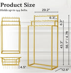 Retail Belt Display Stand,Floor Mounted Belt Hanger, Metal Men Belt Organizer,Commercial Tie Scarf Purse Display for Clothing Retail and Home (Gold)