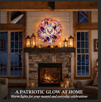 250th Anniversary Patriotic Wreaths for Front Door, 24 Inch Large 4th of July Wreath with Removable 1776-2026 Eagle Door Sign, Handcrafted Memorial Day Decorations with Light &Storage Bag