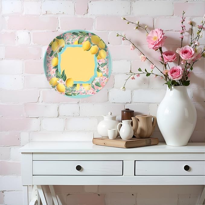 HABEN ARTWORK 10" Ceramic Plates for Display Lemon Floral Botanical Frame Pastel Colors Decorative Plate with Stand and Hook for Kitchen Dining Room Wall Hanging Decor