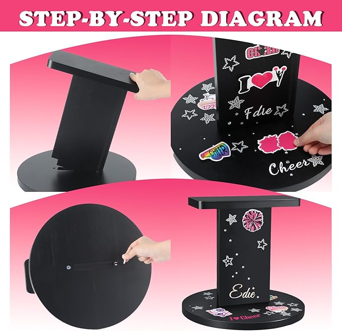 12.2 x 13.2 Inch Wooden Cheer Balance Stand Cheerleading Flyer Balance Trainer Rubberwood Cheer Stunt Stand DIY with 36 Decorative Stickers for Adult Promote Flexibility Core Strength